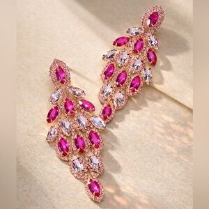 Hot Pink Evening Statement Earrings – Crystal Drop